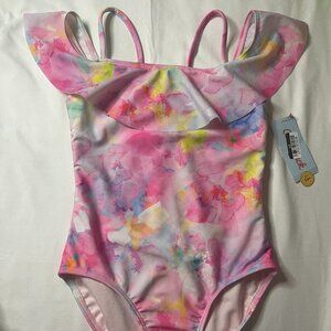 Cat Jack Floral one-piece swimsuit with rushing adjustable ties size 8. Swim